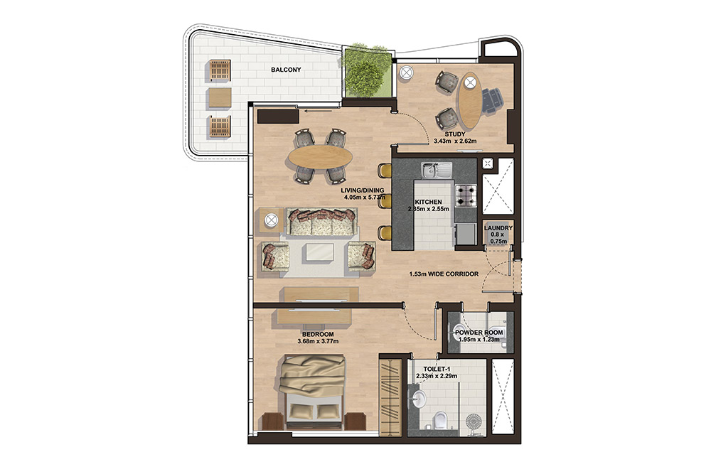 Floor plan - 1 Bedroom - A -  GEMINI SPLENDOR  - etamea.com