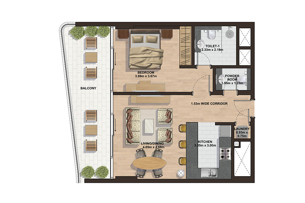 Floor plan - 1 Bedroom - B -  GEMINI SPLENDOR  - etamea.com