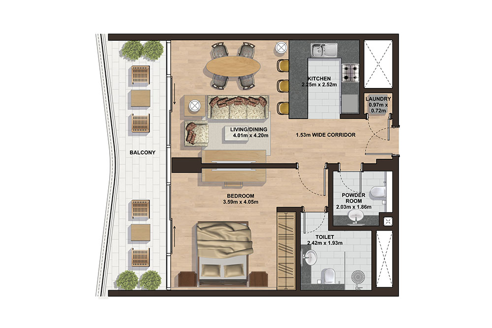 Floor plan - 1 Bedroom - C -  GEMINI SPLENDOR  - etamea.com
