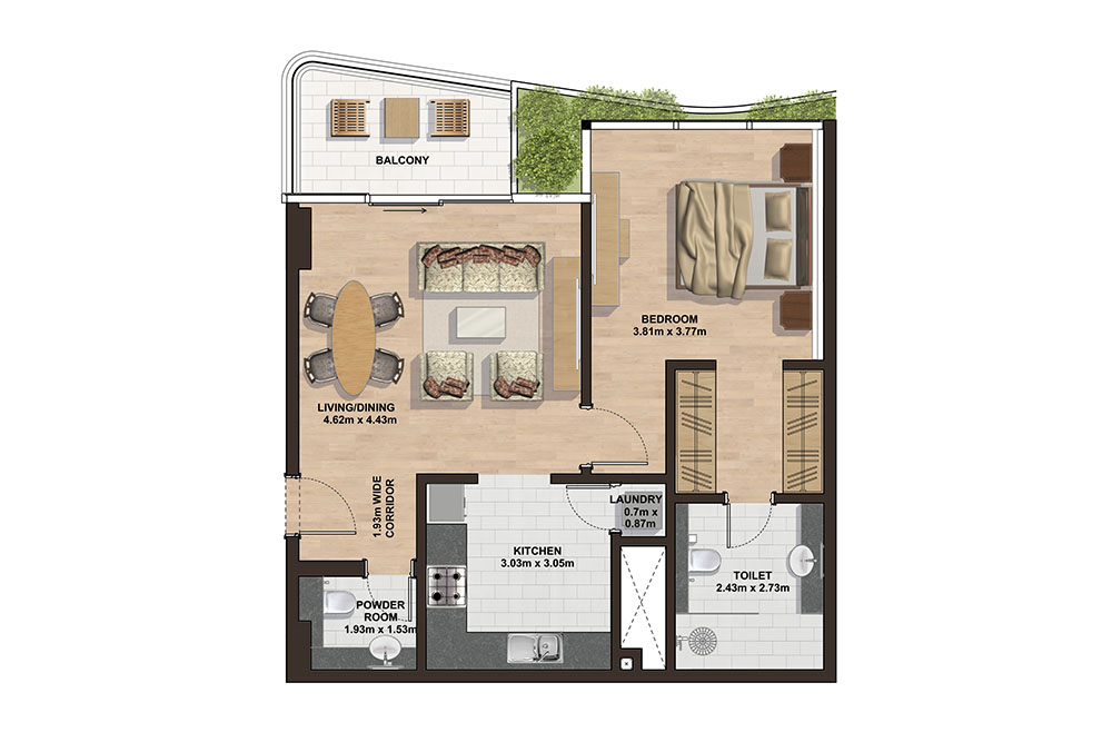 Floor plan - 1 Bedroom - D -  GEMINI SPLENDOR  - etamea.com