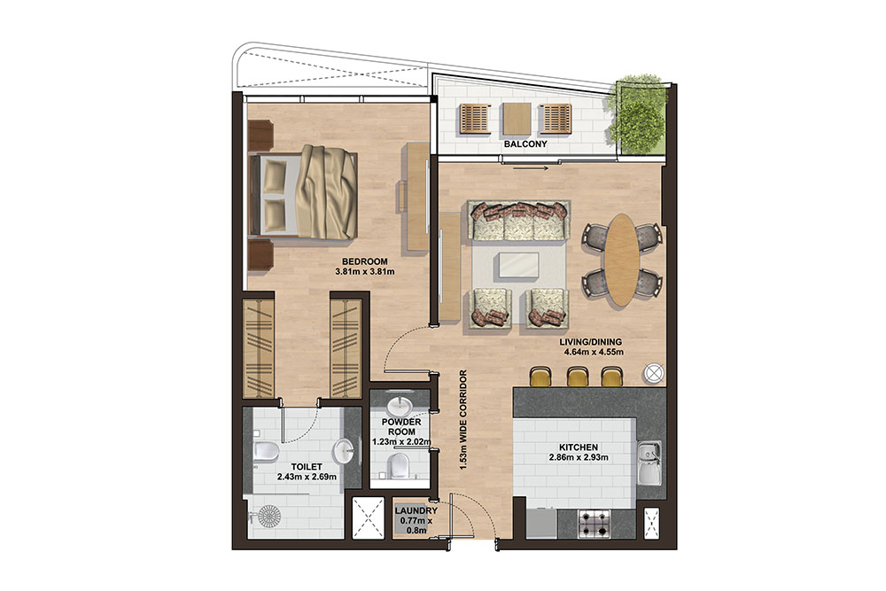 Floor plan - 1 Bedroom - E -  GEMINI SPLENDOR  - etamea.com