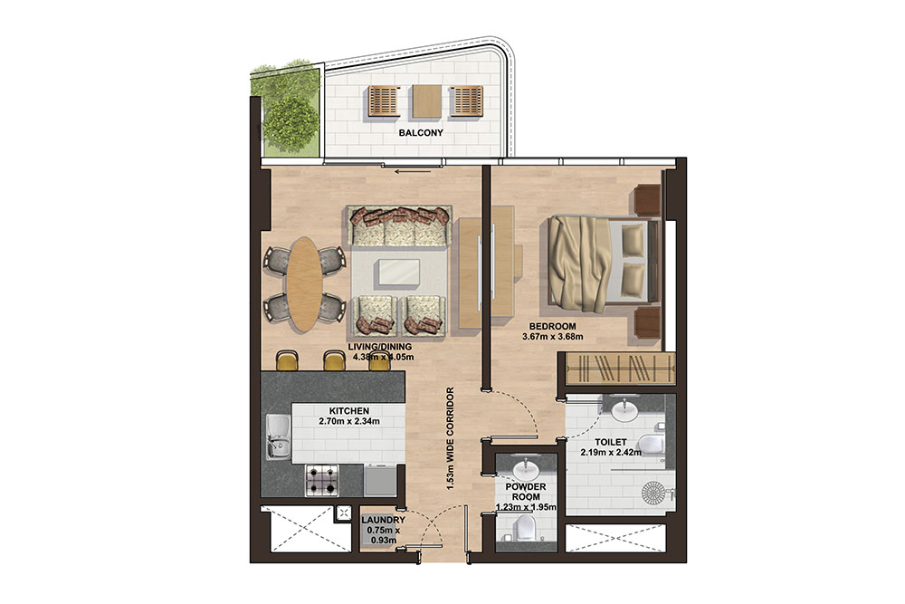 Floor plan - 1 Bedroom - F -  GEMINI SPLENDOR  - etamea.com