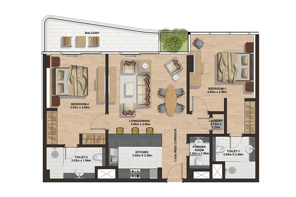 Floor plan - 2 Bedroom - A -  GEMINI SPLENDOR  - etamea.com