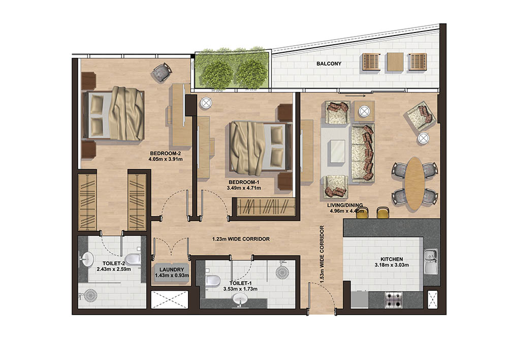 Floor plan - 2 Bedroom - B -  GEMINI SPLENDOR  - etamea.com