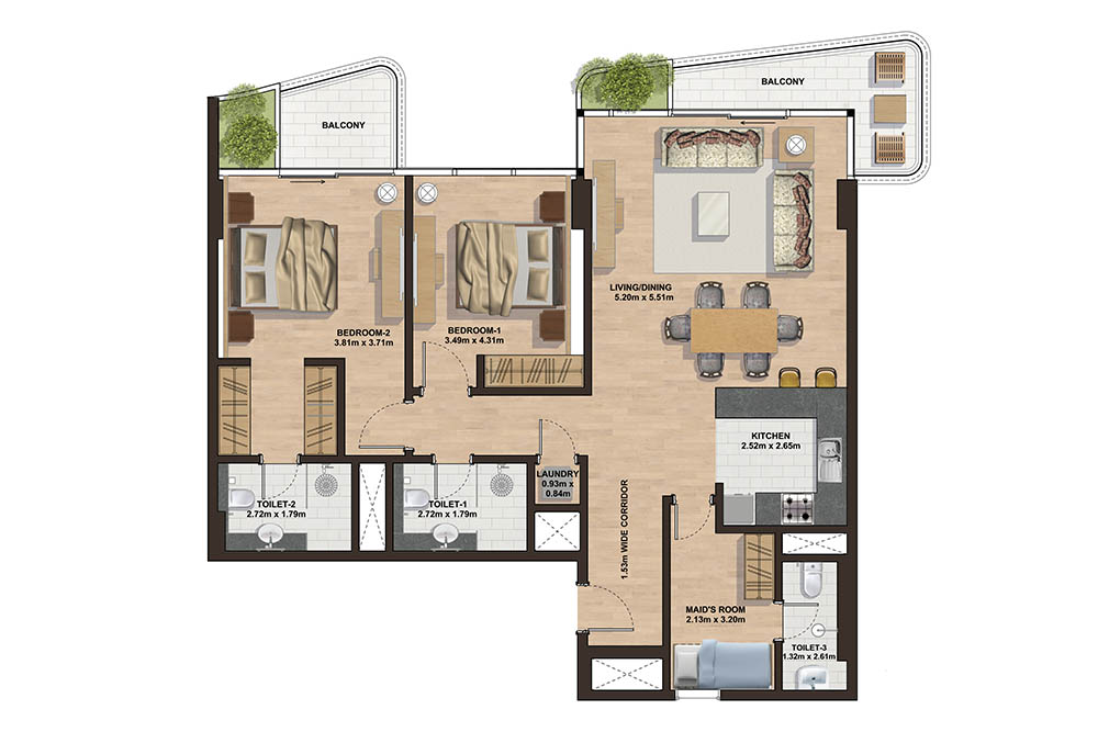 Floor plan - 2 Bedroom - C -  GEMINI SPLENDOR  - etamea.com