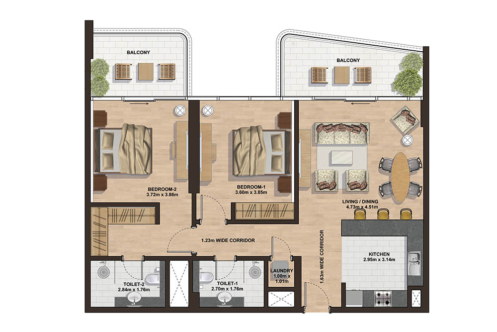 Floor plan - 2 Bedroom - D -  GEMINI SPLENDOR  - etamea.com
