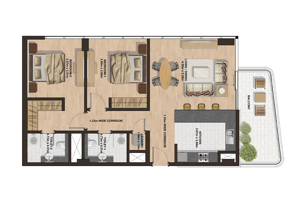 Floor plan - 2 Bedroom - E -  GEMINI SPLENDOR  - etamea.com