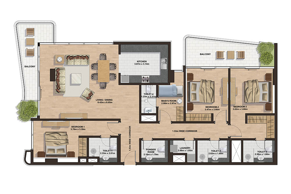 Floor plan - 3 Bedroom  -  GEMINI SPLENDOR  - etamea.com